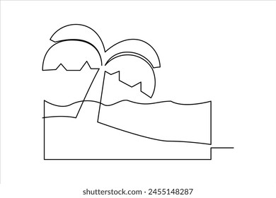 Continuous one line drawing of beach umbrella palm tree for summer holiday line art illustration