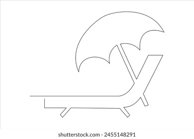Continuous one line drawing of beach umbrella palm tree for summer holiday line art illustration