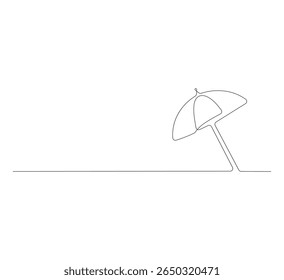 Continuous one line drawing of a beach umbrella. One line drawing illustration of umbrella protection against rain and UV rays. Summer vacation concept vector art.