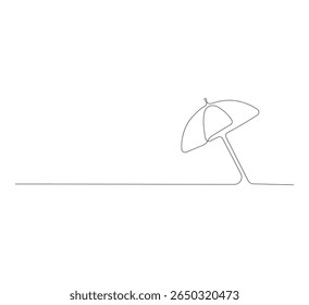 Continuous one line drawing of a beach umbrella. One line drawing illustration of umbrella protection against rain and UV rays. Summer vacation concept vector art.