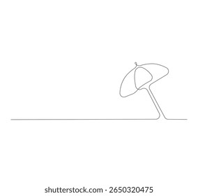 Continuous one line drawing of a beach umbrella. One line drawing illustration of umbrella protection against rain and UV rays. Summer vacation concept vector art.