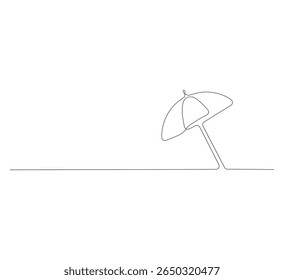 Continuous one line drawing of a beach umbrella. One line drawing illustration of umbrella protection against rain and UV rays. Summer vacation concept vector art.