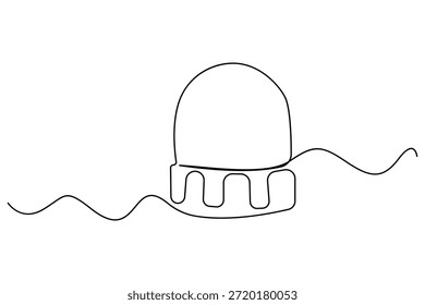 Desenho contínuo de uma linha de chapéu de gorro para o conceito quente de inverno
