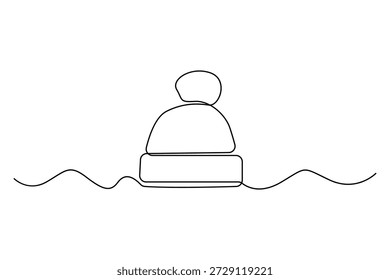 Desenho contínuo de uma linha de gorro chapéu inverno headwear conceito vetor ilustração
