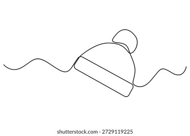 Desenho contínuo de uma linha de gorro chapéu inverno headwear conceito vetor ilustração
