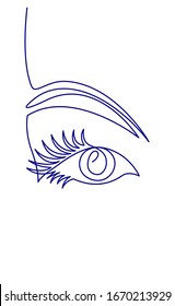 Dibujo continuo de una línea del ojo de Mujer Hermosa. Ilustración vectorial de contorno aislado en blanco y negro. Concepto de logotipo, tarjeta, pancarta, afiche, volante