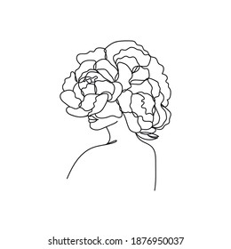 Una línea continua dibujando a una hermosa mujer con el pelo florido. Ilustración vectorial perfecta para tarjetas de felicitación, invitaciones a fiestas, afiches, pegatinas, ropa.