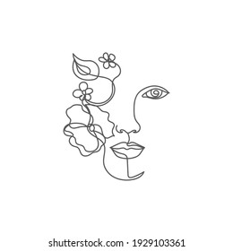 Dibujo continuo de una línea de la hermosa cara de la mujer. Estilo minimalista. Esbozo perfecto para tarjetas, invitaciones a fiestas, afiches, pegatinas, ropa.