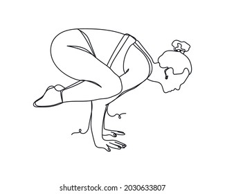 Continuous one line drawing of beautiful mom working out in the gym or yoga icon in silhouette on a white background. Linear stylized.