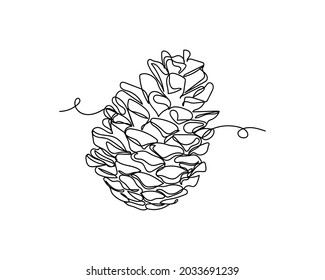 Continuous one line drawing of beautiful pine cone icon in silhouette on a white background. Linear stylized.