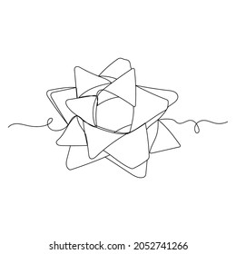 Continuous one line drawing of beautiful gift bow icon in silhouette on a white background. Linear stylized.
