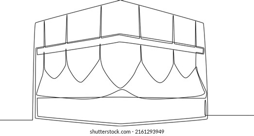 Kontinuierlich eine Linie Zeichnung Beautiful View von Qaba oder Kabaa Shareef auf Blumen. Hajj und umrah Konzept.  Einzeilige Zeichnung, Vektorgrafik.