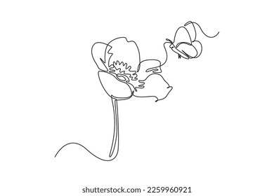 Continuous one line drawing beautiful butterfly flower  Spring concept  Single line draw design vector graphic illustration 