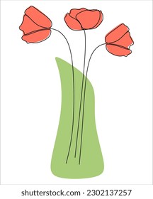 Dibujo continuo de una línea. Hermoso logo del conjunto de flores de rosa. Ilustración vectorial. Concepto de logotipo, tarjeta, pancarta, afiche, volante. tres rosas en un tarro azul