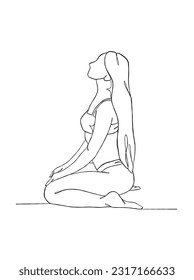 Dibujo continuo de una línea de una hermosa chica en la ilustración de traje de baño. Ilustración vectorial.