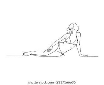 Continuous one line drawing of beautiful girl in swimsuit illustration. Vector illustration.