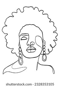 Continuous one line drawing of beautiful black woman. Vector illustration.