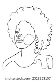 Continuous one line drawing of beautiful black woman. Vector illustration.