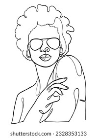 Continuous one line drawing of beautiful black woman. Vector illustration.