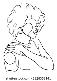 Continuous one line drawing of beautiful black woman. Vector illustration.