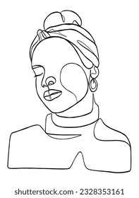 Dibujo continuo de una línea de hermosa mujer negra. Ilustración vectorial.