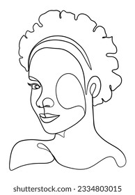 Continuous one line drawing of beautiful black woman. Vector illustration.