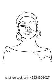 Continuous one line drawing of beautiful black woman. Vector illustration.