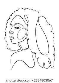 Continuous one line drawing of beautiful black woman. Vector illustration.