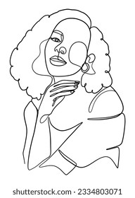 Continuous one line drawing of beautiful black woman. Vector illustration.