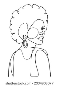 Continuous one line drawing of beautiful black woman. Vector illustration.