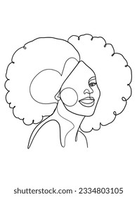 Continuous one line drawing of beautiful black woman. Vector illustration.