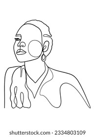 Continuous one line drawing of beautiful black woman. Vector illustration.