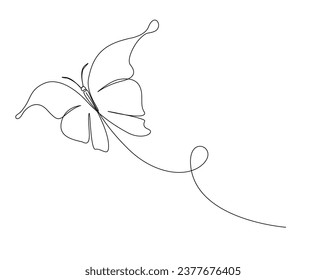 Continuous one line drawing of beautiful butterfly. Butterfly outline vector illustration. 