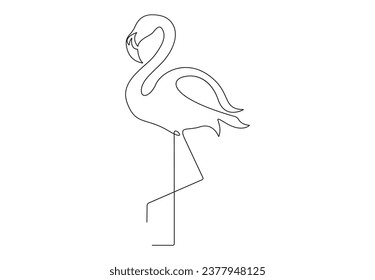 Continuous one line drawing of beautiful flamingo. Isolated on white background vector illustration. Pro vector. 