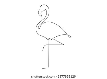 Continuous one line drawing of beautiful flamingo. Animal logo. Isolated on white background vector illustration. Pro vector. 