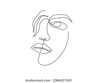 Dibujo continuo de una línea de hermosa cara femenina. ilustración vectorial de contorno de mujer bonita. Trazo editable.