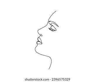 Continuous one line drawing of beautiful lady face. Pretty woman outline vector illustration. Editable stroke.