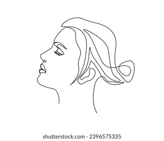 Continuo dibujo de una línea de la hermosa cara de la señora. Ilustración vectorial del contorno de la mujer bonita. Trazo editable.