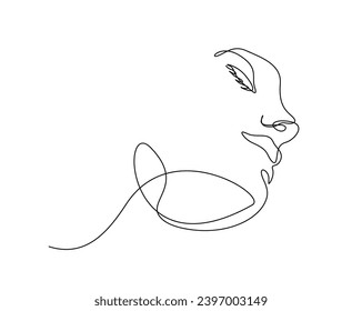 Continuous one line drawing of beautiful lady face. Pretty woman outline vector illustration. Editable stroke.