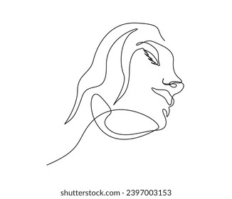 Continuous one line drawing of beautiful lady face. Pretty woman outline vector illustration. Editable stroke.
