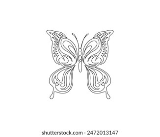 Continuous one line drawing of beautiful butterfly. Butterfly simple outline vector illustration. 