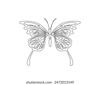 Continuous one line drawing of beautiful butterfly. Butterfly simple outline vector illustration. 