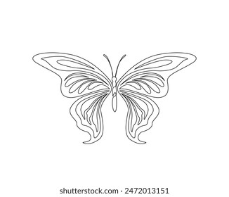 Continuous one line drawing of beautiful butterfly. Butterfly simple outline vector illustration. 