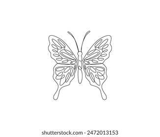 Continuous one line drawing of beautiful butterfly. Butterfly simple outline vector illustration. 