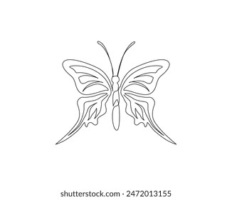 Continuous one line drawing of beautiful butterfly. Butterfly simple outline vector illustration. 