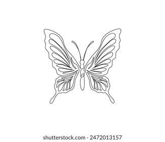 Continuous one line drawing of beautiful butterfly. Butterfly simple outline vector illustration. 