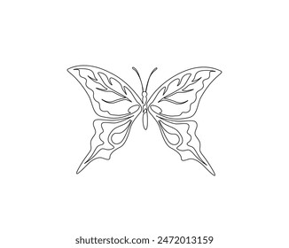 Continuous one line drawing of beautiful butterfly. Butterfly simple outline vector illustration. 