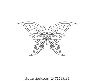 Continuous one line drawing of beautiful butterfly. Butterfly simple outline vector illustration. 