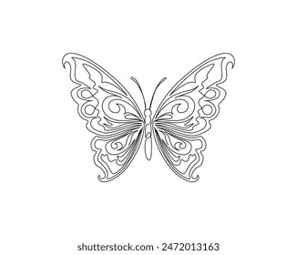 Continuous one line drawing of beautiful butterfly. Butterfly simple outline vector illustration. 