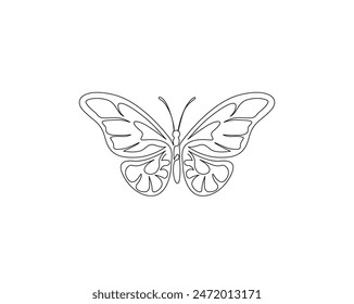 Continuous one line drawing of beautiful butterfly. Butterfly simple outline vector illustration. 